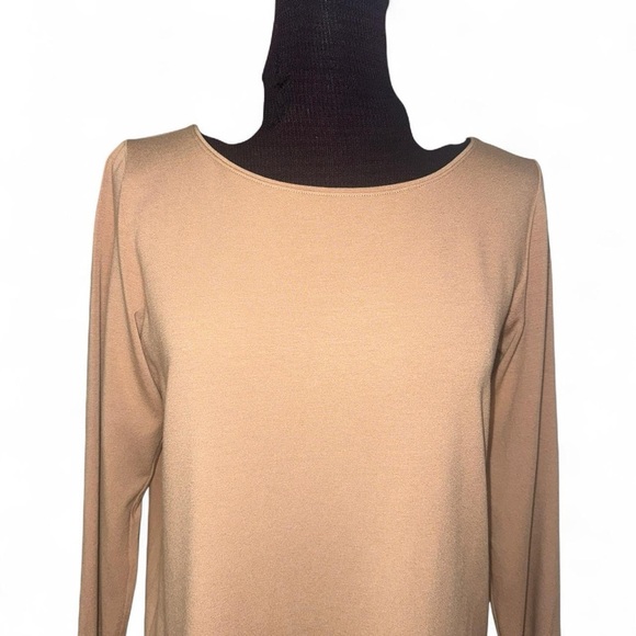 Eileen Fisher Ballet Neck 3/4 Sleeve Viscose Jersey Knit Top Camel Tan Sz S NWT - Picture 3 of 8